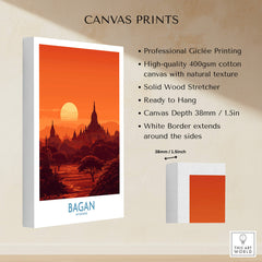 Bagan Myanmar Print – Traditional Pagoda Wall Art featuring professional Giclée printing on natural texture canvas.