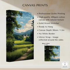 Balmoral Castle Scotland canvas print with forest landscape, solid wood stretcher, ready to hang.
