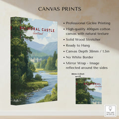Balmoral Castle Scotland canvas print with river landscape, cotton canvas, wall art details