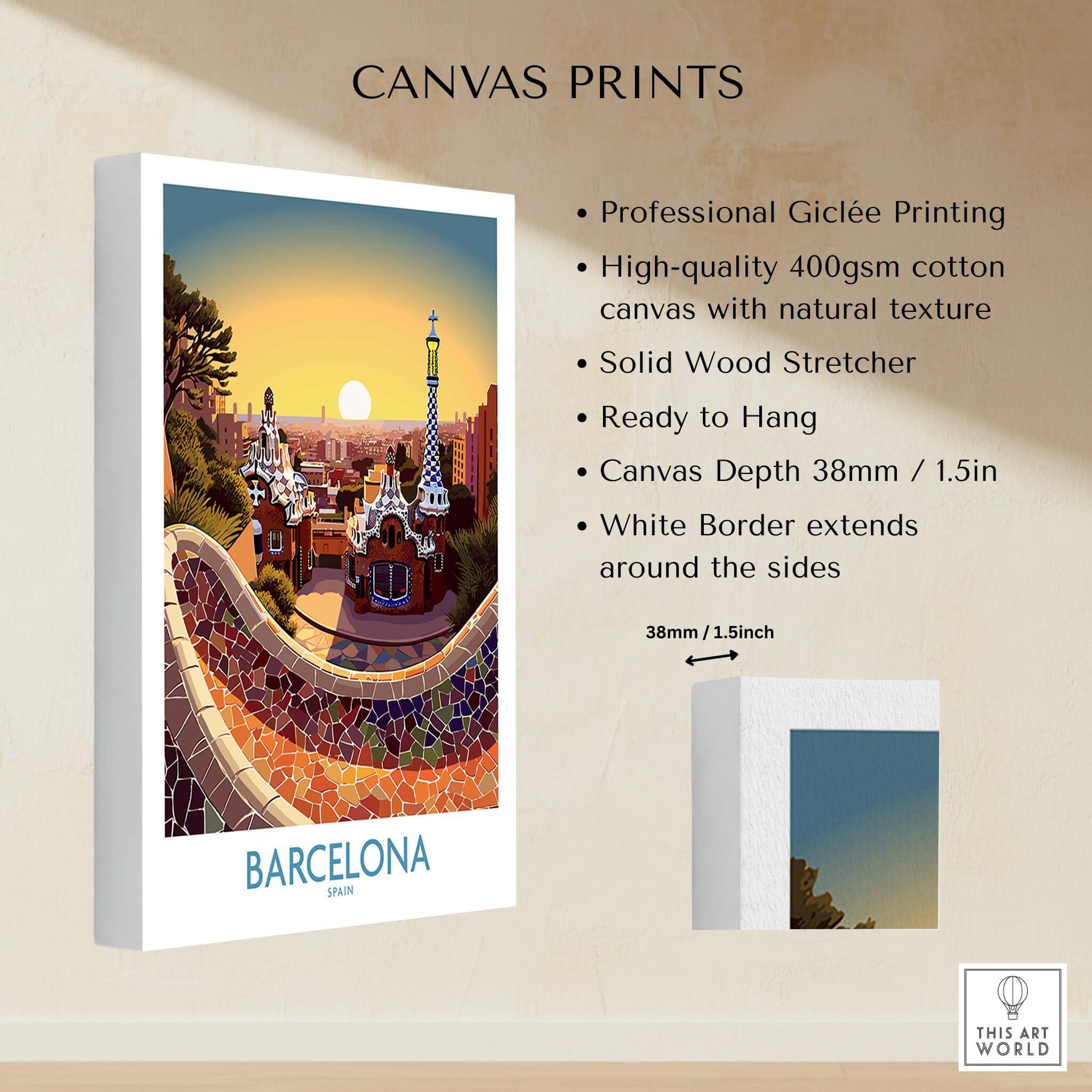 Barcelona Park Guell Poster | Modern Style print showcasing vibrant colors and exquisite details of Park Güell.