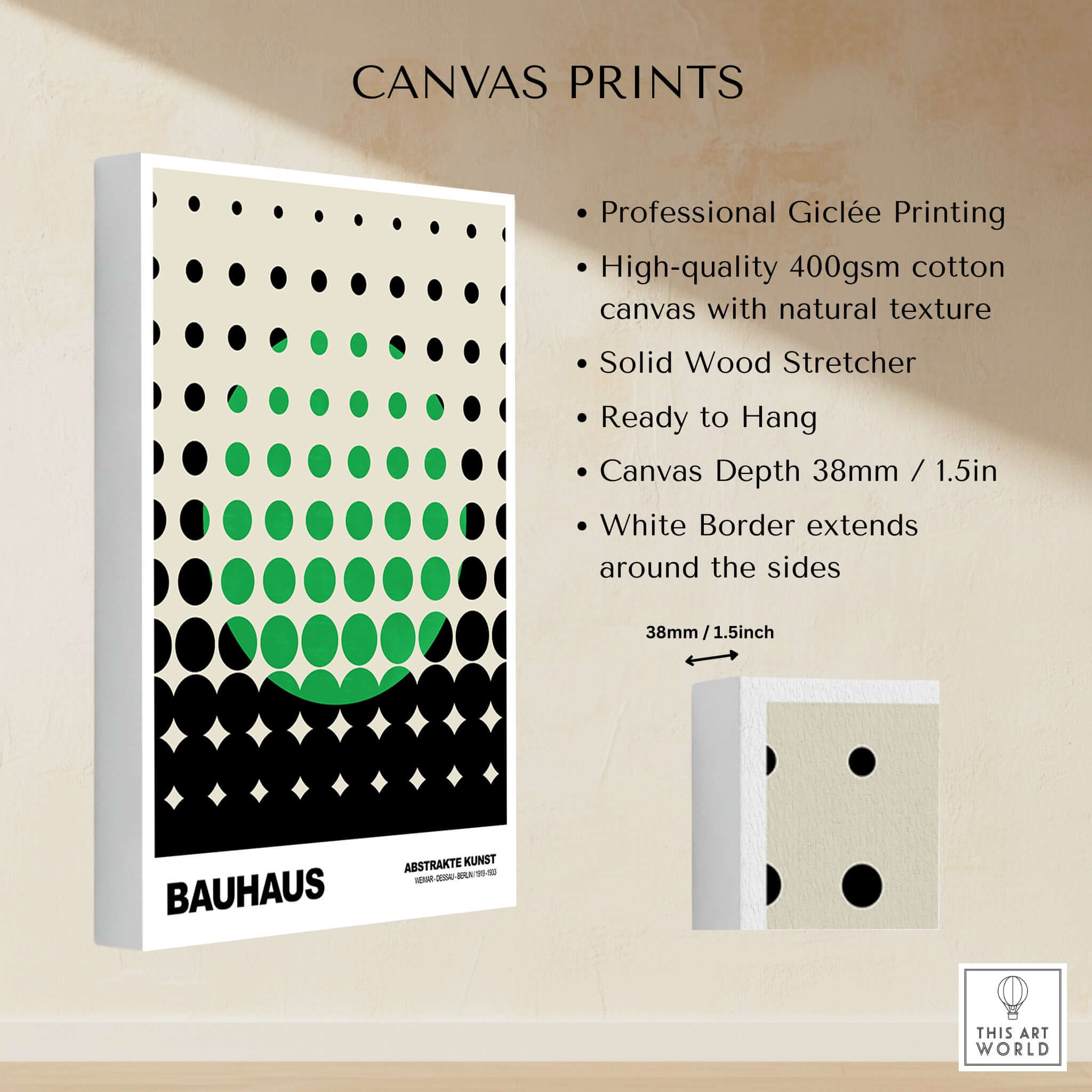 Bauhaus Exhibition Prints - Abstract Circle Pattern Art Print Green Black Dot Gradient showcasing professional Giclée printing.
