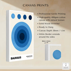 Bauhaus Exhibition Prints - Abstract Blue Circles Poster Geometric Design showcasing professional Giclée printing on canvas.