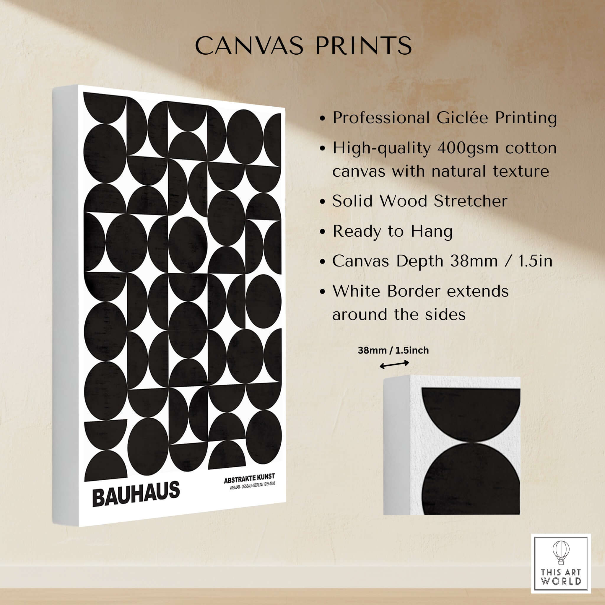 Bauhaus Exhibition Prints - Geometric Circle Shapes Art Print Black White Pattern featuring professional Giclée printing.