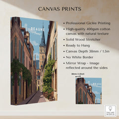 Beaune Travel Poster – Burgundy France Wall Art showcasing picturesque streets and vineyards.