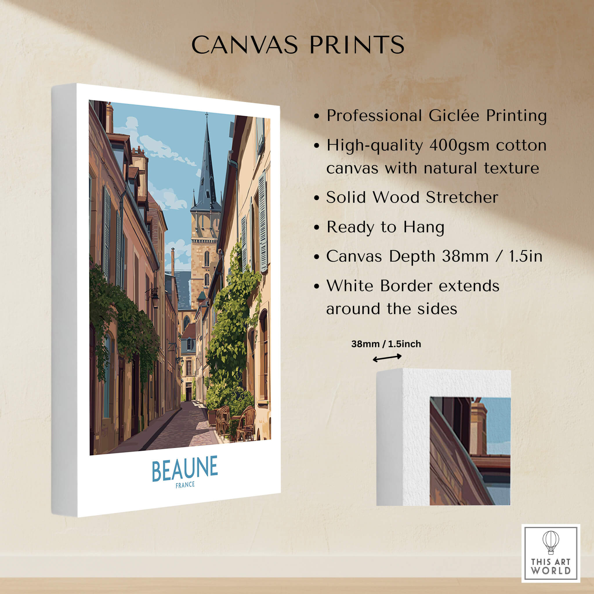 Beaune France Wall Art – Village Print displaying a picturesque scene of Beaune with professional giclée printing.