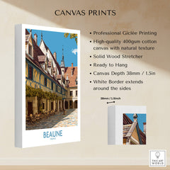 Beaune France Print – Hospices de Beaune Wall Art showcasing high-quality canvas with rustic architecture.