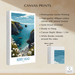 Berry Head Devon Print – Rocky Cliffs and Turquoise Sea Wall Decor showcasing Giclée printing on high-quality canvas.