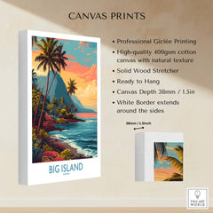 Big Island Hawaii Tropical Beach Art Print | Lush Green Coast Poster displaying vibrant tropical scenery and canvas details.
