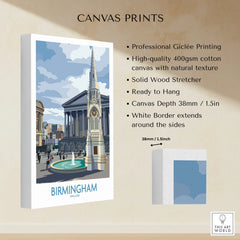 Birmingham England cityscape canvas print with white border, giclée on cotton canvas