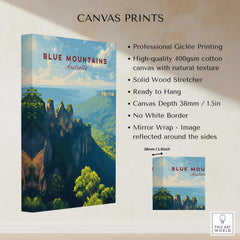 Blue Mountains Australia canvas print with lush green cliffs, ready to hang wall art