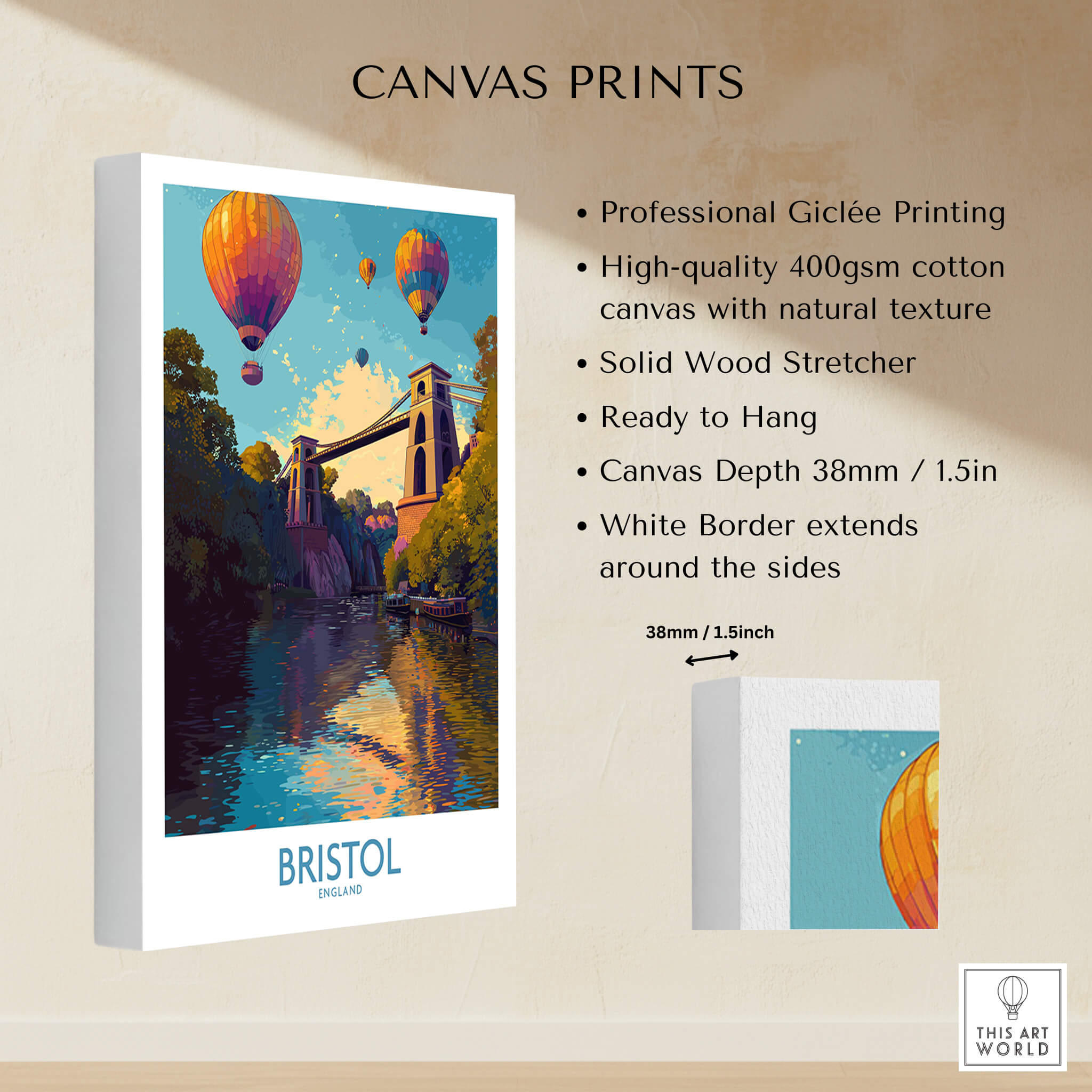 Bristol England Wall Art – River Avon Sunset and Balloon Festival Print showcasing vibrant colors and details.