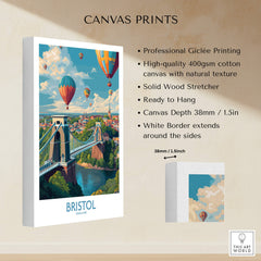 Bristol England Print – Hot Air Balloons Over Historic City Wall Art with a vibrant canvas design.