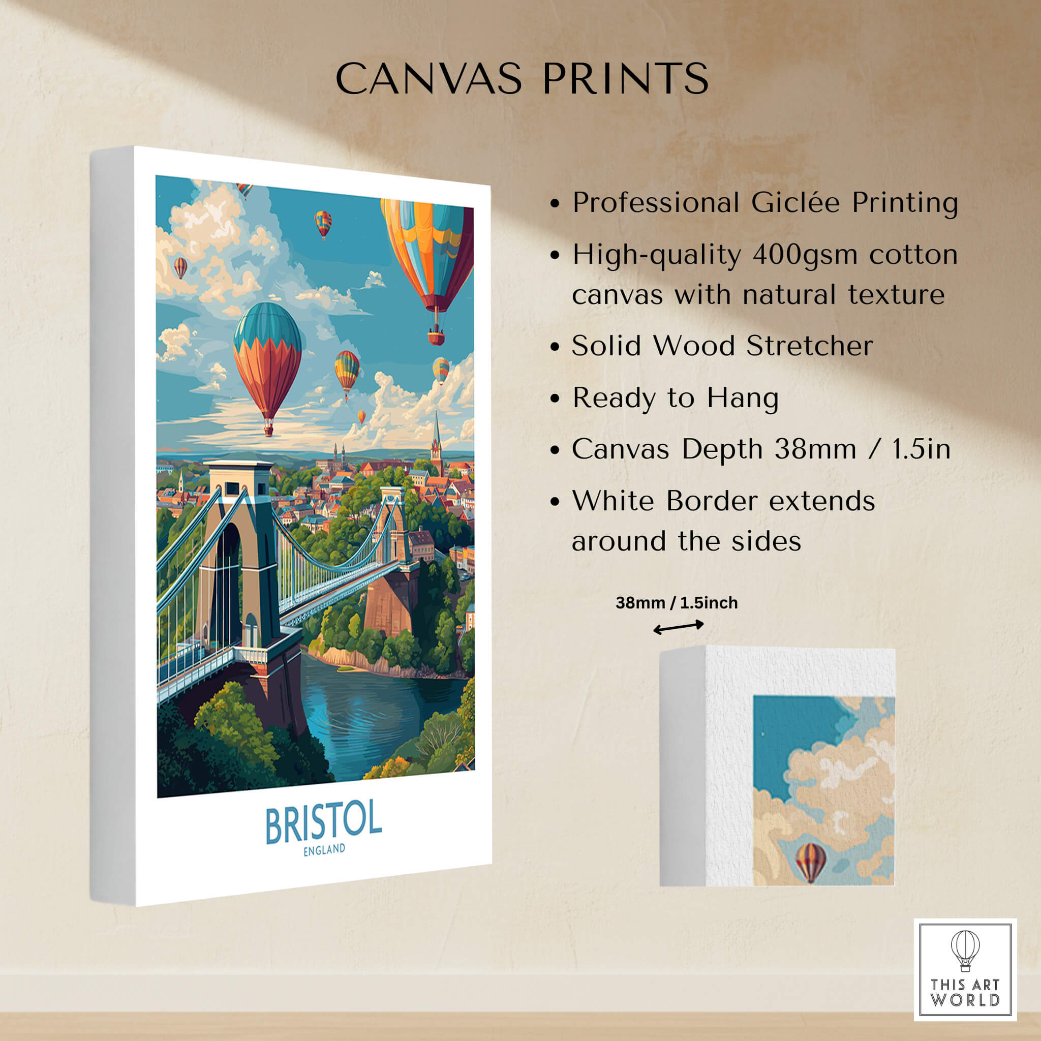 Bristol England Print – Hot Air Balloons Over Historic City Wall Art with a vibrant canvas design.