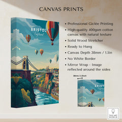 Bristol Art Print - Clifton Bridge Poster showcasing vibrant colors and high-quality giclée printing on canvas.