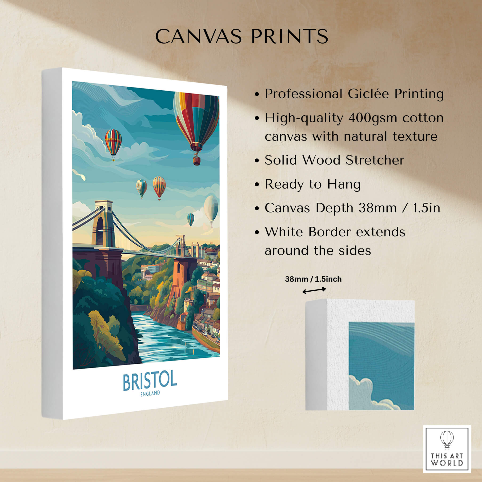 Bristol Canvas Print - Wall Art Poster showcasing vibrant hot air balloons over the iconic Bristol landscape.