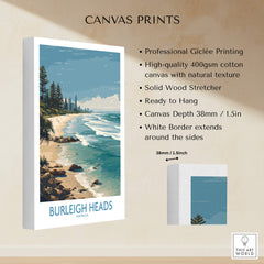 Burleigh Heads Travel Poster - Canvas Print showcasing the Gold Coast's scenic beaches and headland.