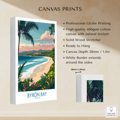 Byron Bay Poster - Australia Wall Art displayed as a high-quality canvas print with vibrant coastal landscape.