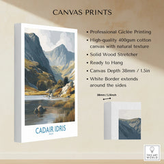 CADAIR IDRIS Wales canvas print featuring mountain landscape, lake, and scenic wall art details.