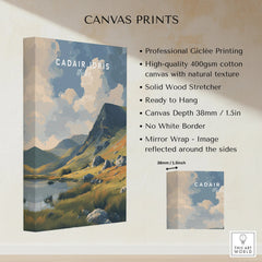 CADAIR IDRIS Wales canvas wall art print with mountain landscape and product details