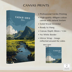 Canvas print of Cader Idris mountain landscape with river, Wales wall art, cotton canvas details
