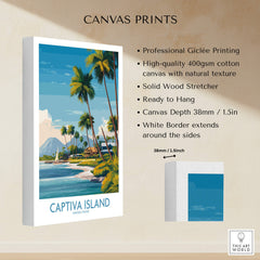 Captiva Island Florida Wall Art – Tropical Coastline and Sailboat Decor showcasing a vibrant coastal scene with palm trees.