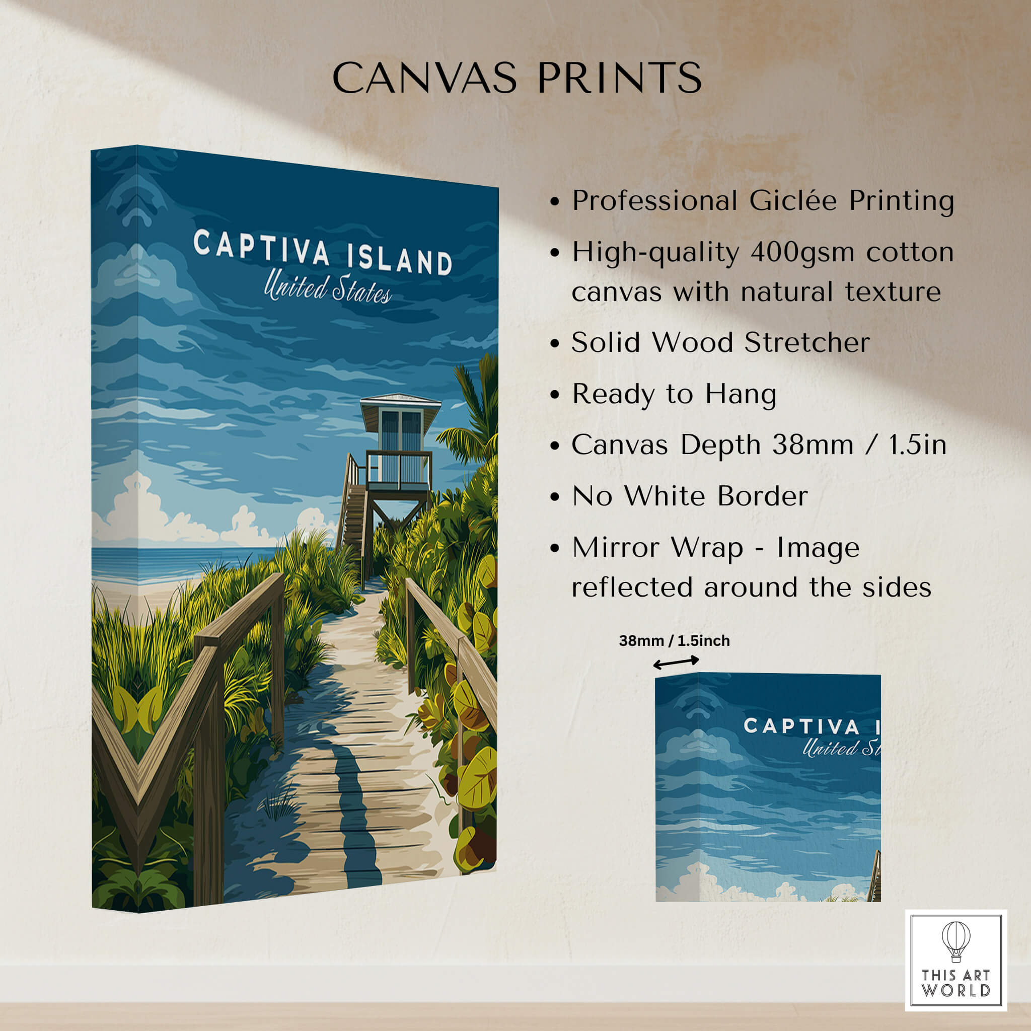 Captiva Island Poster – Florida Beach Print showcasing a serene beach scene on high-quality canvas.