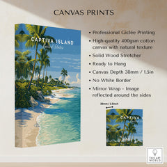 Captiva Island Travel Poster – White Sand Beach and Turquoise Water Art canvas print showcasing tropical scenery.