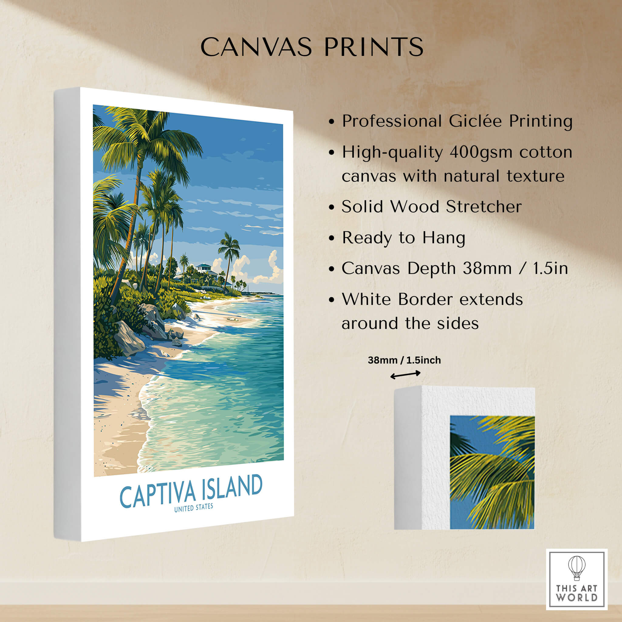 Captiva Island Florida Print – Sunny Shoreline and Tropical Palm Decor showcasing vibrant beach scene and palm trees.