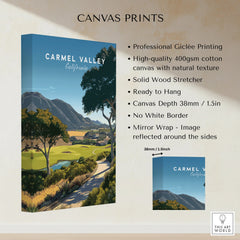 Carmel Valley California landscape canvas print with mountains, trees, and blue sky wall art