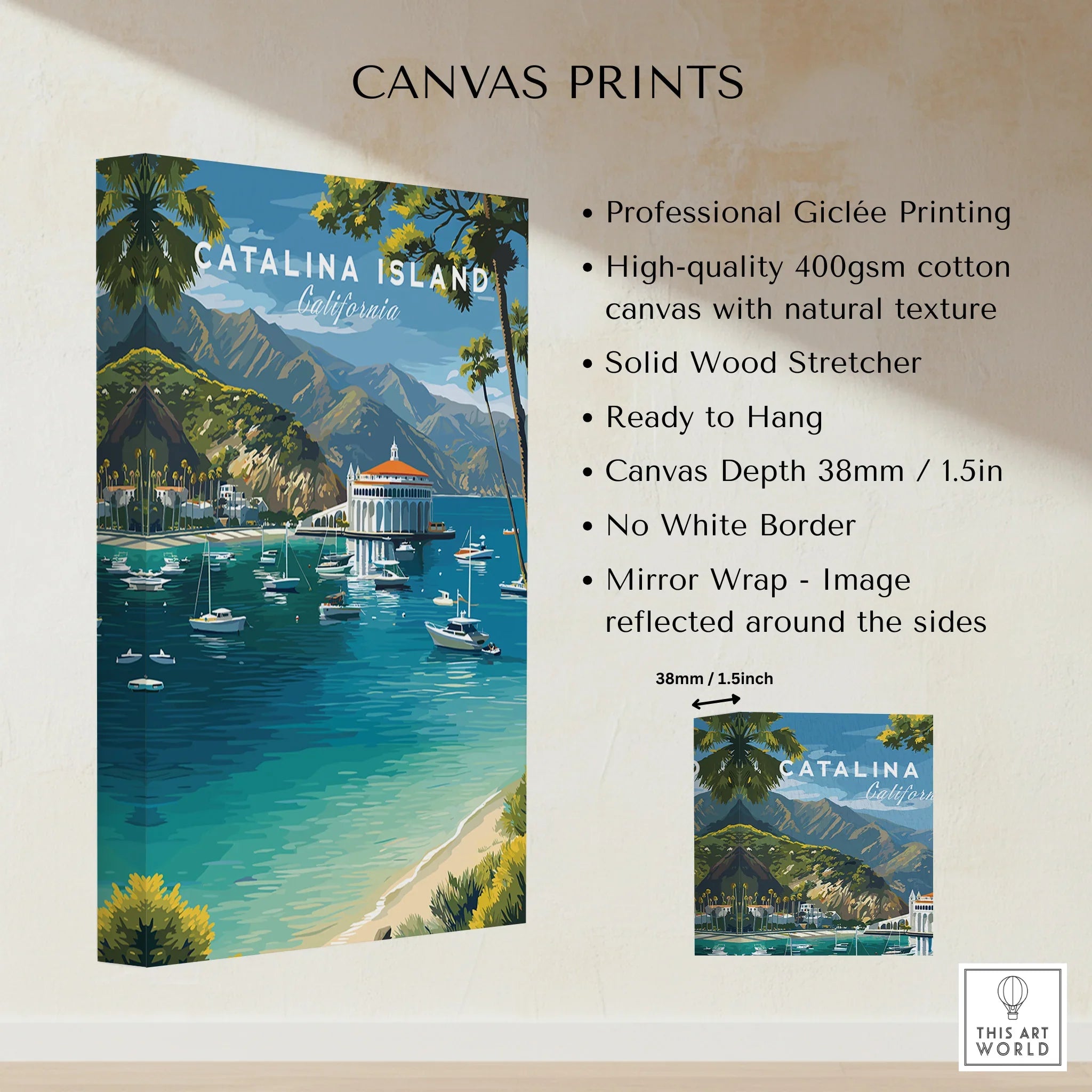 Catalina Island California canvas print with sailboats, turquoise water, and mountain view