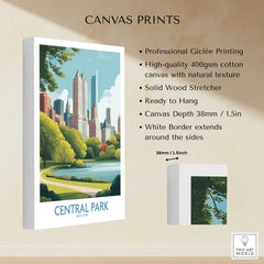 Central Park canvas print with city skyline, lake, and lush trees, ready to hang wall art