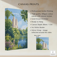 Central Park New York canvas print with skyline illustration, high-quality cotton, ready to hang