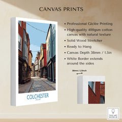 Colchester England cityscape canvas print with thick white border, professional wall art.