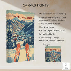 Copper Mountain Travel Poster – Sunset Ski Slopes on high-quality canvas print with vibrant colors and natural texture.