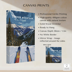Ski Print Copper Mountain Colorado canvas print showcasing snowy peaks and skiing terrain in a beautiful mountain setting.