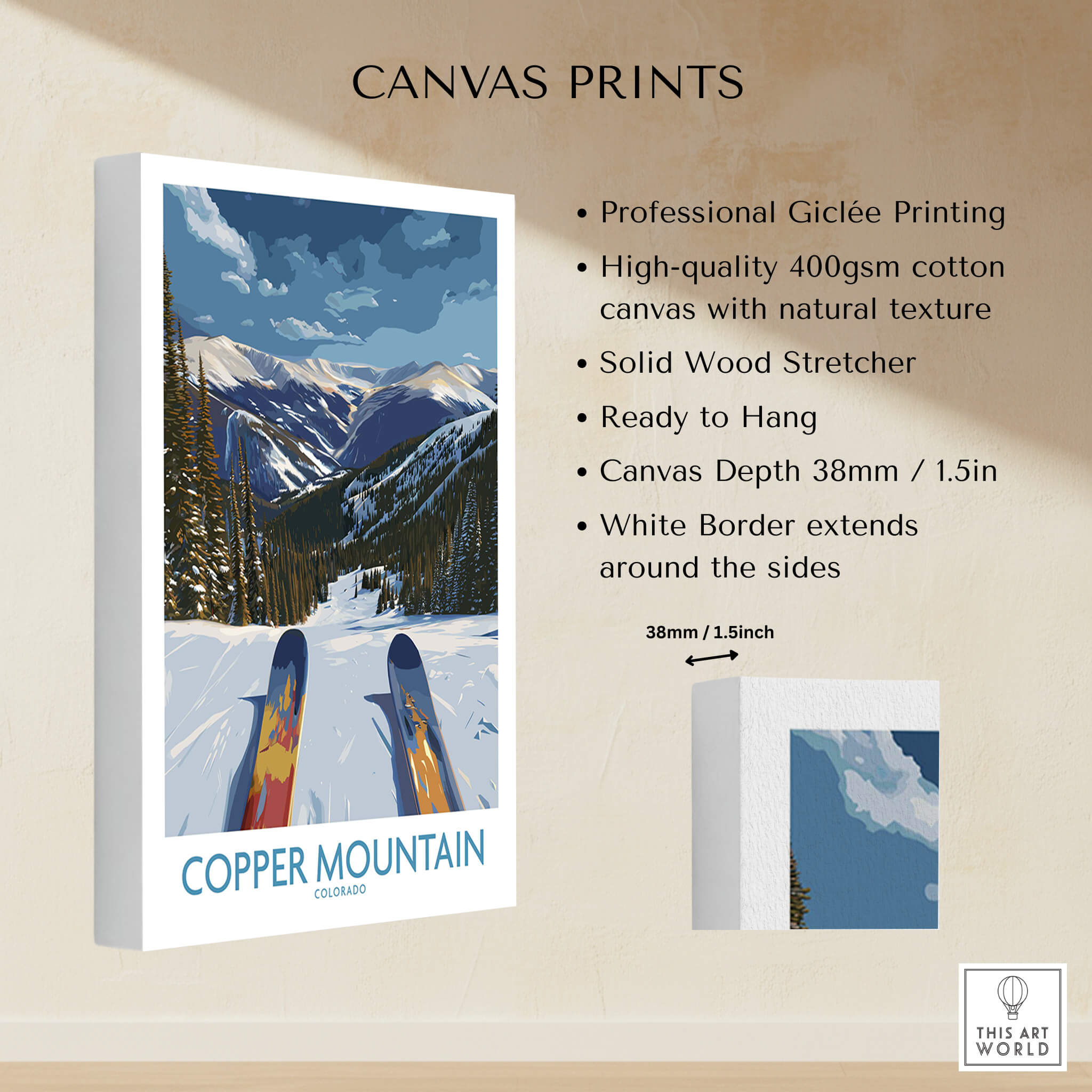 Copper Mountain Colorado Wall Art – Snowy Peak Winter Sports Print showcasing professional Giclée printing on canvas.