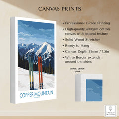 Copper Mountain Ski Wall Art Ski Print on high-quality canvas with colorful skiing visuals and mountain backdrop.