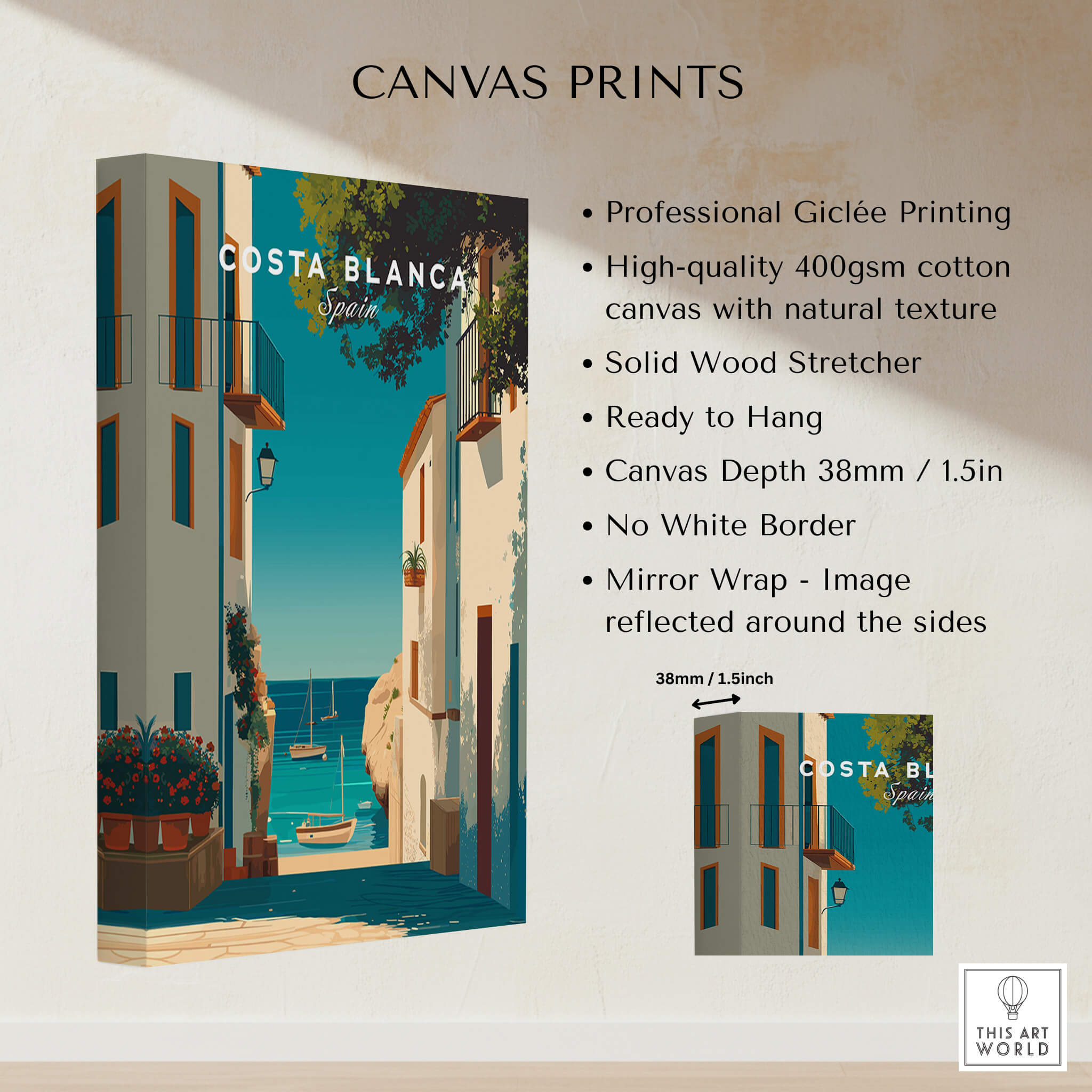 Costa Blanca Spain Print – Iconic White Village & Mediterranean Architecture Wall Decor features high-quality Giclée printing.