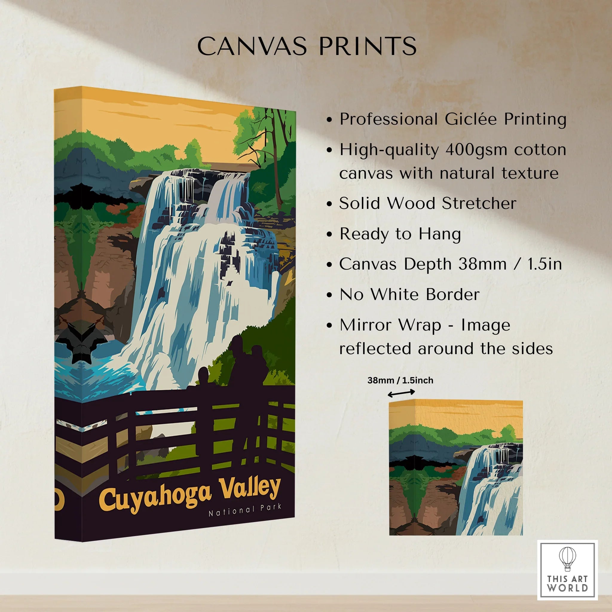 Cuyahoga Valley National Park waterfall canvas print, cotton texture, ready to hang wall art