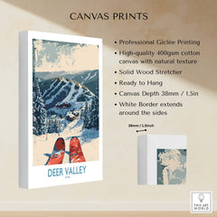 Deer Valley Wall Art featuring a ski scene with mountains, ready to hang, printed on high-quality canvas.