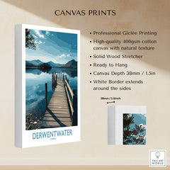 Derwentwater Cumbria Wall Art – Scenic Lake Pier Art Print showcasing Giclée canvas print details.