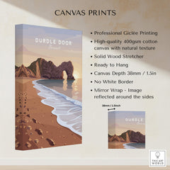 Durdle Door Travel Poster – Jurassic Coast Sunset Art featuring high-quality giclée printing on canvas.