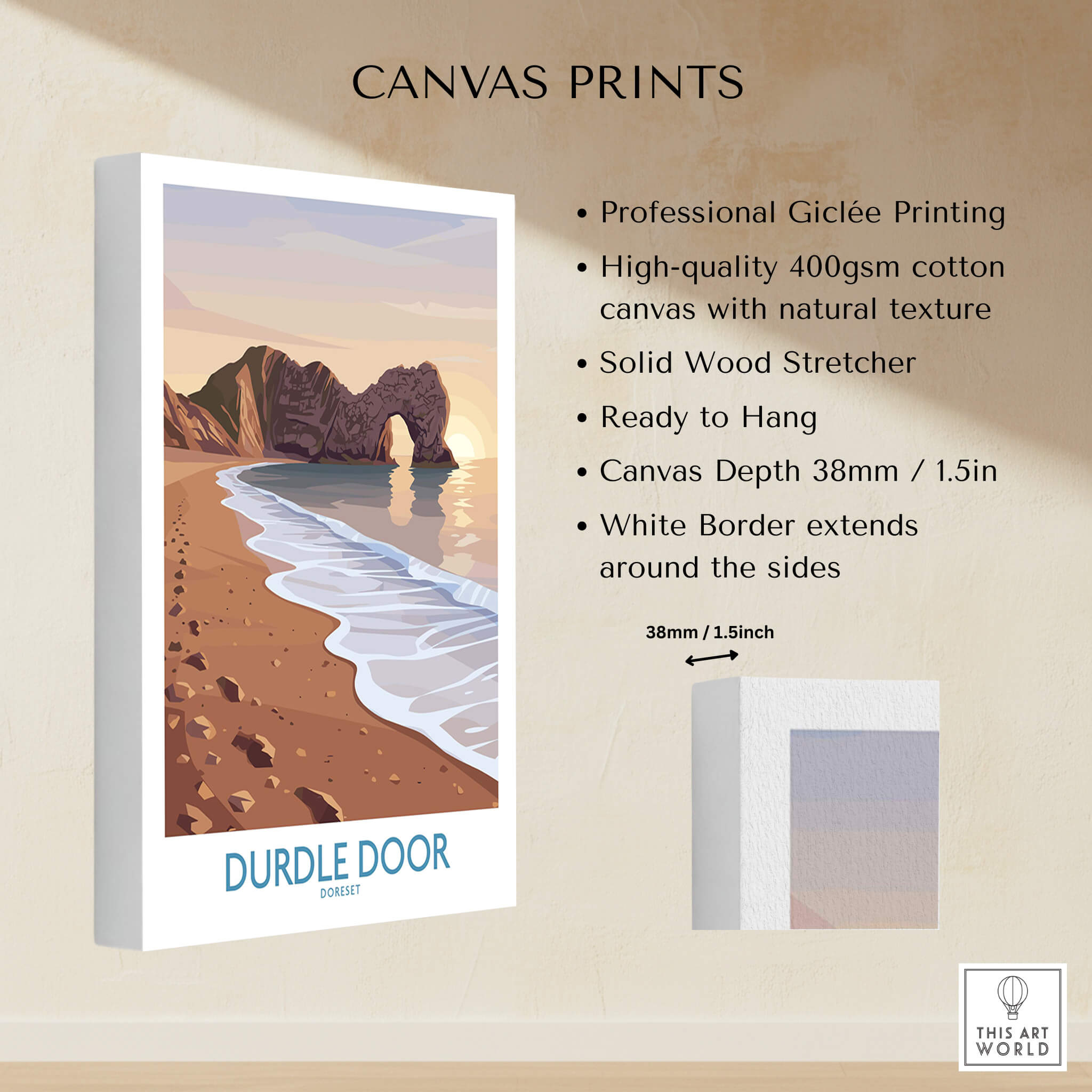Durdle Door Dorset Wall Art – Canvas Poster featuring the iconic limestone arch and beach in stunning detail.