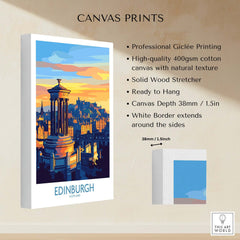 Edinburgh Travel Poster showcasing iconic landmarks in vibrant colors, perfect for home decor.