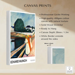 Edvard Munch Art Print - The Girls on the Bridge 1927 Painting - Museum Poster displayed with canvas print details.