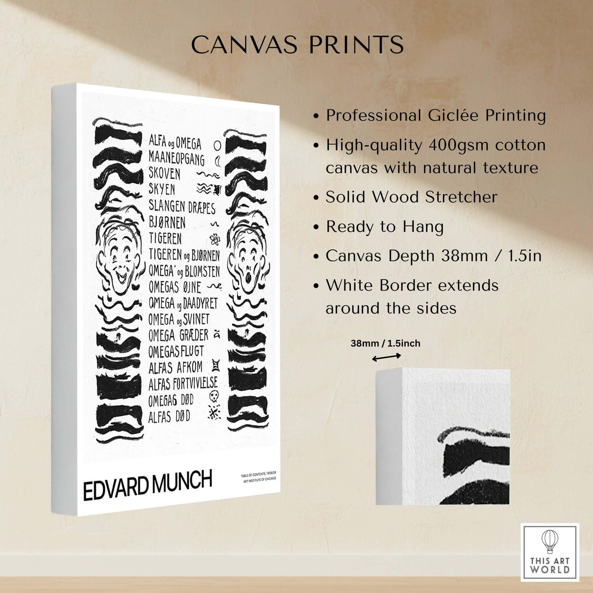 Edvard Munch Art Print - Table of Contents Alpha Omega Series Print Art Institute of Chicago Poster displayed on canvas.