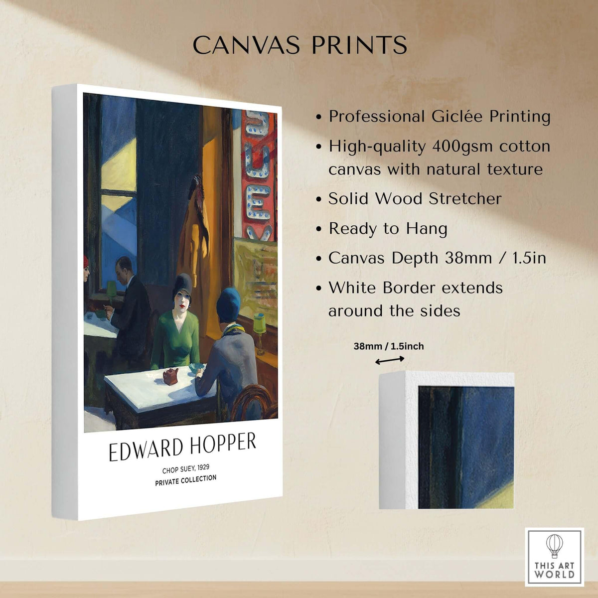 Edward Hopper Chop Suey 1929 Art Print Poster - Urban Restaurant Scene featuring professional Giclée printing details.