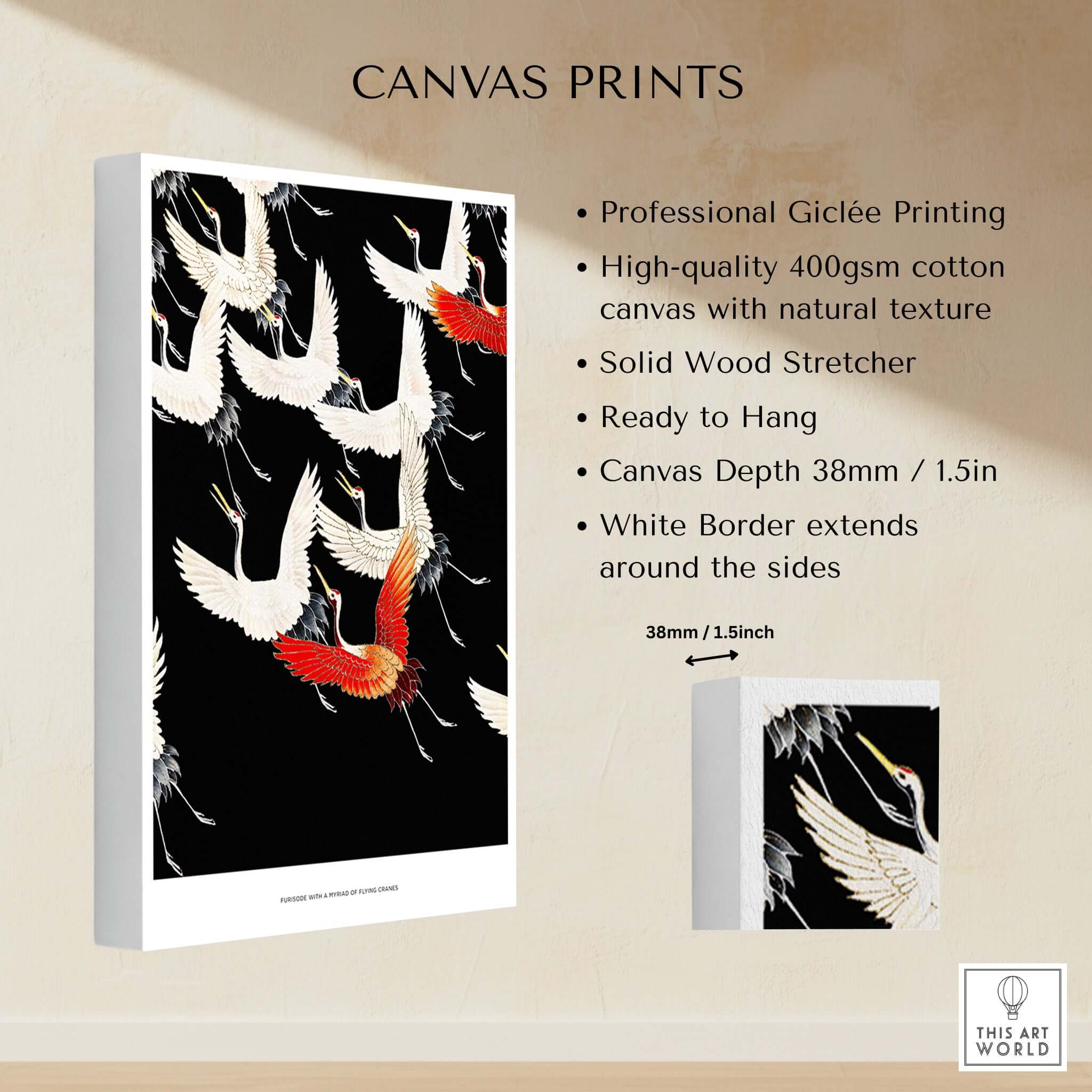 Exhibition Art Print Myriad of Flying Cranes Japanese Bird Pattern Poster Wall Art features professional Giclée printing.