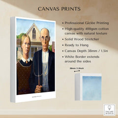 Exhibition Art Print American Gothic Grant Wood Famous Painting Wall Art Poster with description of canvas prints and features.