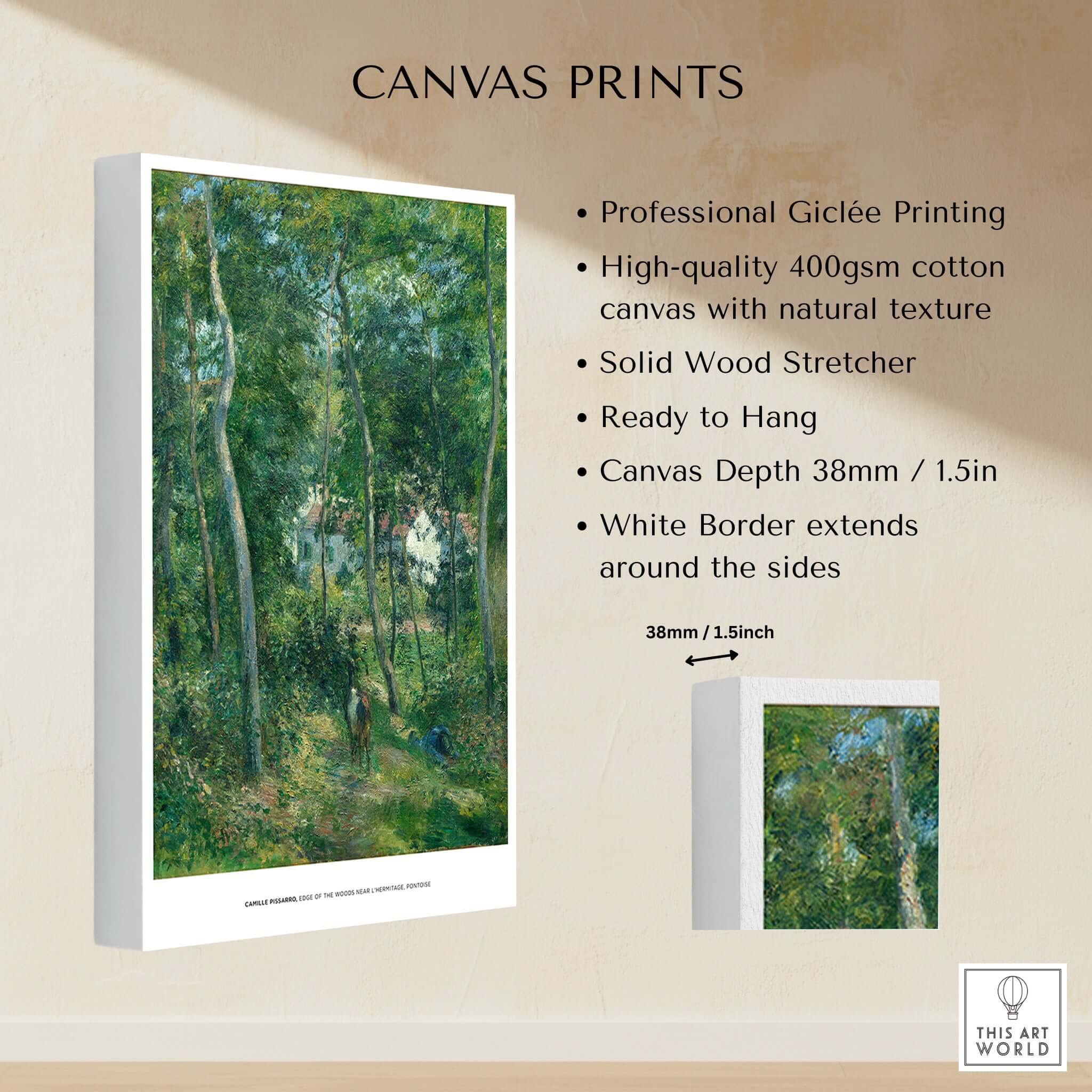 Exhibition Art Print Camille Pissarro Edge of the Woods Impressionist Landscape Poster Wall Art on canvas with natural texture.